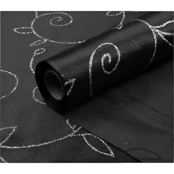 Vánoční dekorace Saténová role - černá s glitry II. - 5 m