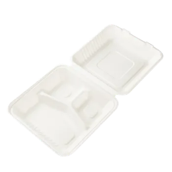 Jednorázové nádobí EcoPack Menu box z cukrové třtiny 230x205x40/70 mm 3-dílný bílý bal/50 ks