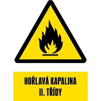 Značka Hořlavá kapalina II. třídy, samolepicí fólie, 210 × 297 mm