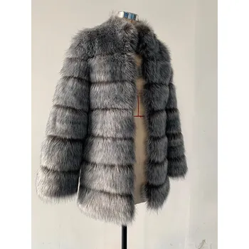 Dámská bunda Masivní kožich se stojáčkem chlupatá zimní bunda Barva: Stříbrná, Velikost: XL