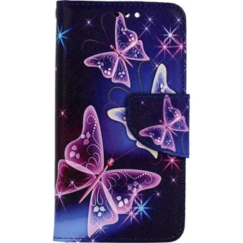 Pouzdro na mobilní telefon Pouzdro iPhone 13 mini knížkové Modré s motýlky (kryt neboli obal na iPhone 13 mini)