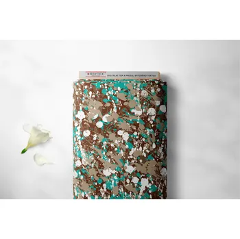 Orbytex Kočárkovina metráž šíře 160 cm, nepromokavá látka, vzor cákance hnědotyrkysové