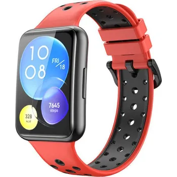 Příslušenství k chytrým hodinkám eses Silikonový řemínek dírkovaný pro Huawei watch fit 2 - Červeno černý
