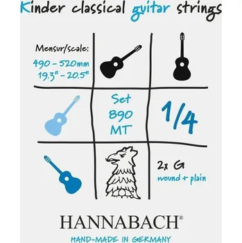 Struna pro kytaru a smyčcový nástroj Hannabach Struny pro klasickou kytaru série 890 1/4 kytara pro děti Menzura49-52cmSada 890MT 1/4 6110