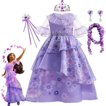 Karnevalový kostým Dětský kostým Isabella, Encanto Varianta: šaty + korunka, hůlka, naušnice, květinová výzdoba, Velikost: 100/2-3T