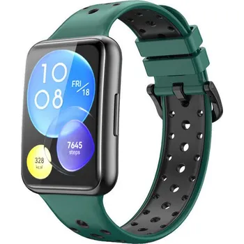 Příslušenství k chytrým hodinkám eses Silikonový řemínek dírkovaný pro Huawei watch fit 2 - Zeleno černý