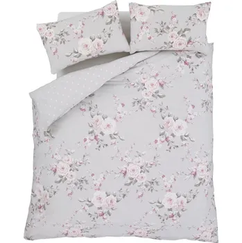 Povlečení Šedé povlečení Catherine Lansfield Canterbury Rose, 200 x 200 cm ID_651636