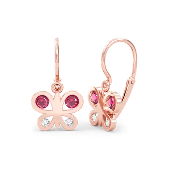 Náušnice SOLUNA PAPILA zlaté dětské náušnice s červenými a čirými zirkony růžové zlato