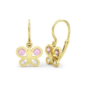 Náušnice SOLUNA PAPILA zlaté dětské náušnice s růžovými a čirými zirkony žluté zlato