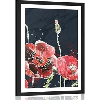 Plakát Dovido Plakát s paspartou červené máky na černém pozadí