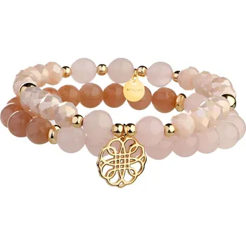 Náramek Pozlacený náramek z mosazi s křemeny, slunečním kamenem a skleněnými detaily - rozeta - AR533-1223