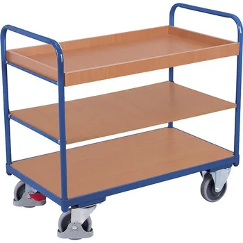 Variofit Policový vozík, Variofit, 3 police s ohraněním (99 x 68 cm), do 250 kg, modrá/antracit Barva: modrá RAL5010