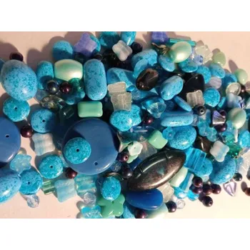 Dětské navlékací korálky Skleněné korálky Jablonec - Modrý mix 100g