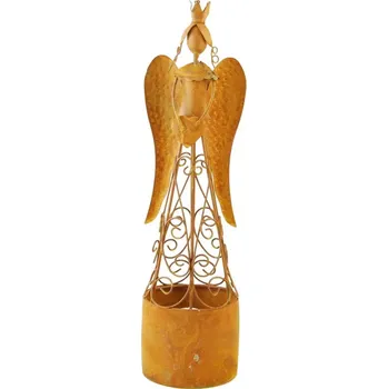 Figurka Rezavý kovový anděl na čajovou svíčku malý - 35 cm