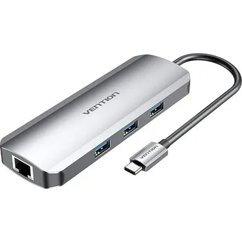 USB hub Vention 9-in-1 USB-C to HDMI/3xUSB 3.0/RJ45/SD/TF/3.5mm/PD100W Aluminum
