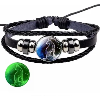 Souprava šperků Jewelry Kožený náramek s vyměnitelným přívěškem Luminiscenční - znamení zvěrokruhu (Fialový) Kozoroh (22. 12. až 20. 1.)