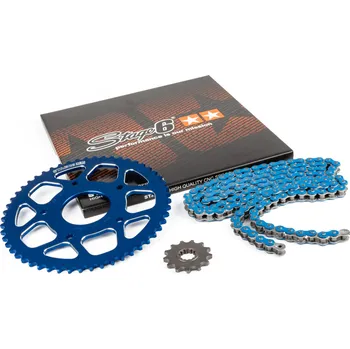Řetězová sada 14x53 - 420 Stage6 alu CNC modrá Peugeot / Rieju