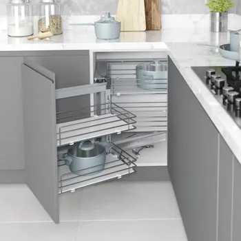 Kuchyňská skříňka Starax Rohový mechanismus s plným dnem Magic corner / Lesklý chrom - bílý Levý 450 mm