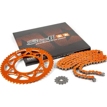 Řetězová sada 13x53 - 420 Stage6 alu CNC oranžová Derbi DRD Pro