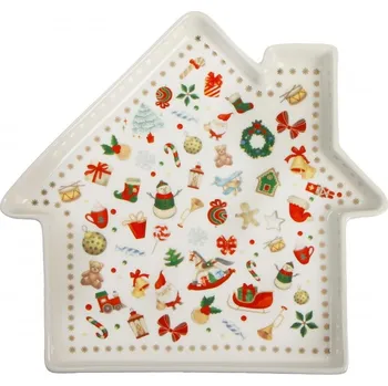 Tác ve tvaru domečku 20 cm CHICCHI E BALOCCHI BRANDANI (barva - porcelán, bílá/červená, barevná)