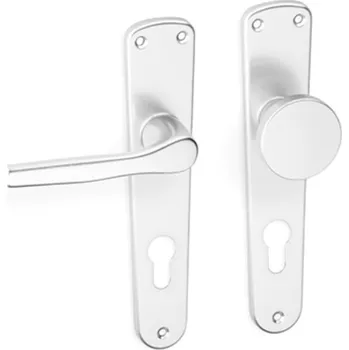 Dveřní kování AC-T SERVIS Dveřní klika MONET přírodní hliník - hranaté štítové kování 72 mm Provedení štítu: Koule/klika - levá