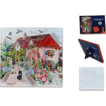 Carmani® Carmani - Skleněné prostírání pod hrnek, Červený venkovský dům v dárkovém balení - 10,5*10,5 cm