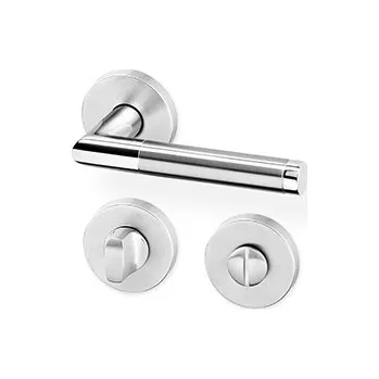 Dveřní kování AC-T SERVIS Dveřní klika LUKA nerez SlideBloc - kulatá rozeta Provedení kliky: vč. rozety WC, Mechanizmus rozety: SlideBloc