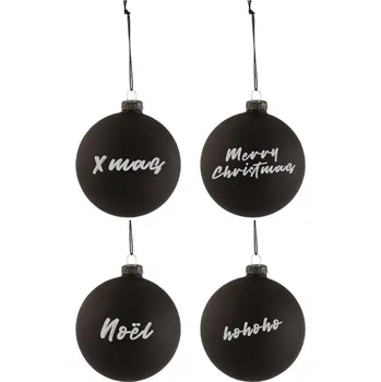 Vánoční ozdoba Set čtyř černých skleněných vánočních ozdob J-Line Hitam 10 cm