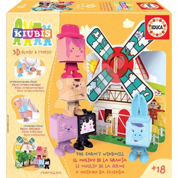 Puzzle Skládačka Kiubis 3D Blocks & Stories The Farm´s Windmill Educa 5 figurek a větrný mlýn od 24 měsíců