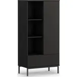 Policový regál Querty - černá, dvířka + šuplík+otevřené police