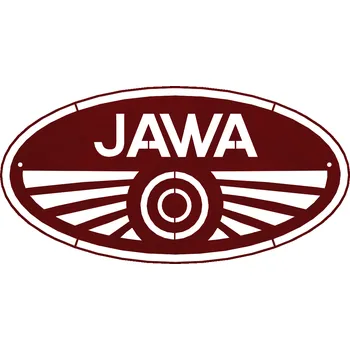 Obraz Obraz na zeď - cedule Jawa višňová Velikost: 35 cm x 18 cm x 1,5 mm, S povrchovou úpravou: Červená prášková barva