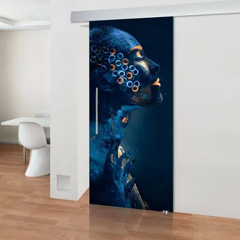 Interiérové dveře Glasdesign Blue Woman skleněné posuvné dveře 775 x 2050 mm