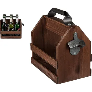 Excellent Houseware Dřevěný držák na lahve s kovovým otvírákem