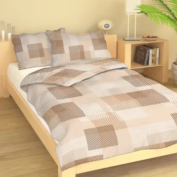 Povlečení Krepové povlečení Čtverce béžové Uzávěr: knoflíky