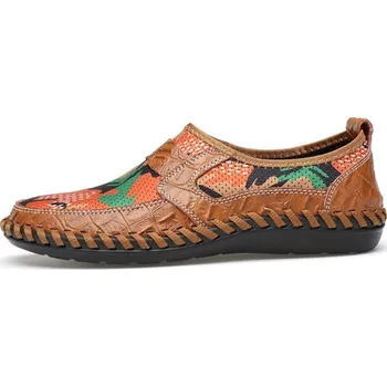 Pánské polobotky Síťované pánské polobotky kožené letní loafers Velikost: 41, Barva (Varianta): Hnědá maskáčová