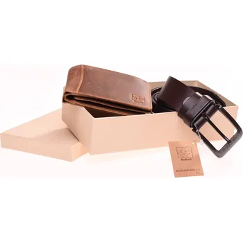 Peněženka Kubát Kůže Dárkový set KUBÁT kožené peněženky a opasku pro muže | hnědý | S750342 obvod pasu: 95cm Hnědá