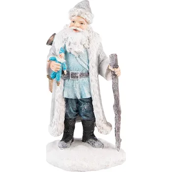 Vánoční dekorace Šedo-modrá dekorace Santa s holí a šášulou - 11*9*21 cm