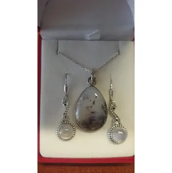 Souprava šperků Stříbrná sada - Labradorit, achát (Náhrdelník + náušnice)