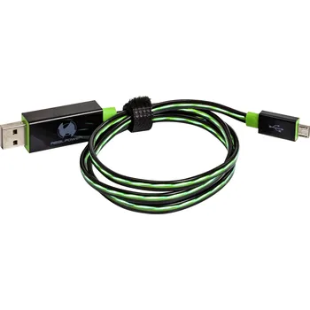 elektrický kabel RealPower USB kabel USB 2.0 USB-A zástrčka, USB Micro-B zástrčka 0.75 m zelená s LED 187656