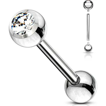 Piercing Atreya Ocelová činka s vnitřním závitem a kuličkou se zirkonem Barva: Čirá, Velikost koncovky: 5 mm, Délka / Průměr: 14 mm