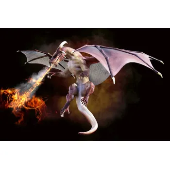 Fototapeta DIMEX | Vliesová fototapeta Drak šlehající oheň MS-5-1249 | 375 x 250 cm| červená, černá, hnědá + Vliesová fototapeta na stěnu DIMEX Drak šlehající oheň MS51249 v rozměru 375 x 250 cm + lepidlo zdarma