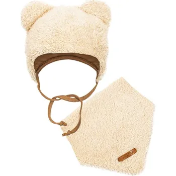 Kojenecká čepice Zimní kojenecká čepička s šátkem na krk New Baby Teddy bear béžová, vel. 86 (12-18m)