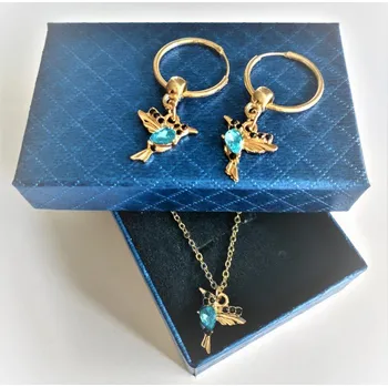 Náhrdelník Náhrdelník s náušnicemi – elegantní dárková sada s ptáčky a krystaly ️