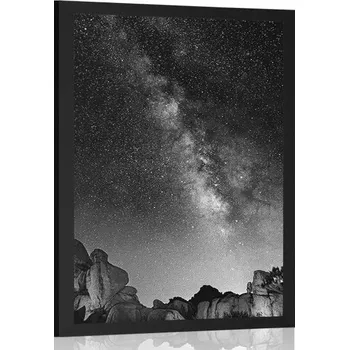 Plakát Dovido Plakát hvězdná obloha nad skalami v černobílém provedení