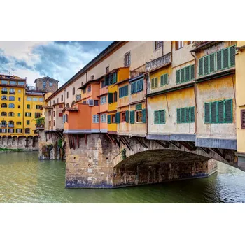 Fototapeta DIMEX | Vliesová fototapeta Ponte Vecchio, Florencie MS-5-1189 | 375 x 250 cm| zelená, vicebarevna, béžová, žlutá, oranžová + Vliesová fototapeta na stěnu DIMEX Ponte Vecchio, Florencie MS51189 v rozměru 375 x 250 cm + lepidlo zdarma