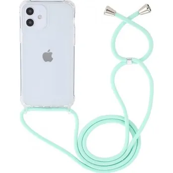 Pouzdro na mobilní telefon Transparentní kryt se šňůrkou pro iPhone 12 mini - tyrkysový
