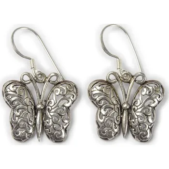 Náušnice SANU BABU Stříbrné náušnice ve tvaru motýla s ornamenty, AG 925/1000, 6g, Nepál Stříbrná