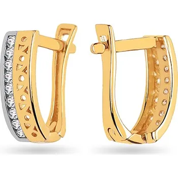 Náušnice Zlaté dvoubarevné náušnice k uchu se zirkony IZ27140 + dárkové balení LUXUS zdarma