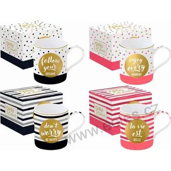 Easy Life GLITTER & COLOUR DOTS & STRIPES porcelánový hrnek s puntíky nebo pruhy | 4-MIX 350ml
