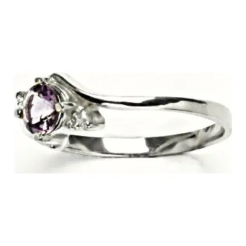 Drahý kámen Zlatý prsten přírodní ametyst sv. 5 mm , bílé i žluté zlato - T 1164